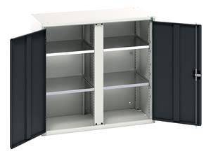 Verso partitioned cupboard with 4 shelves. WxDxH: 1050x550x1000mm. RAL 7035/5010 or selected Bott Verso Basic Tool Cupboards Cupboard with shelves